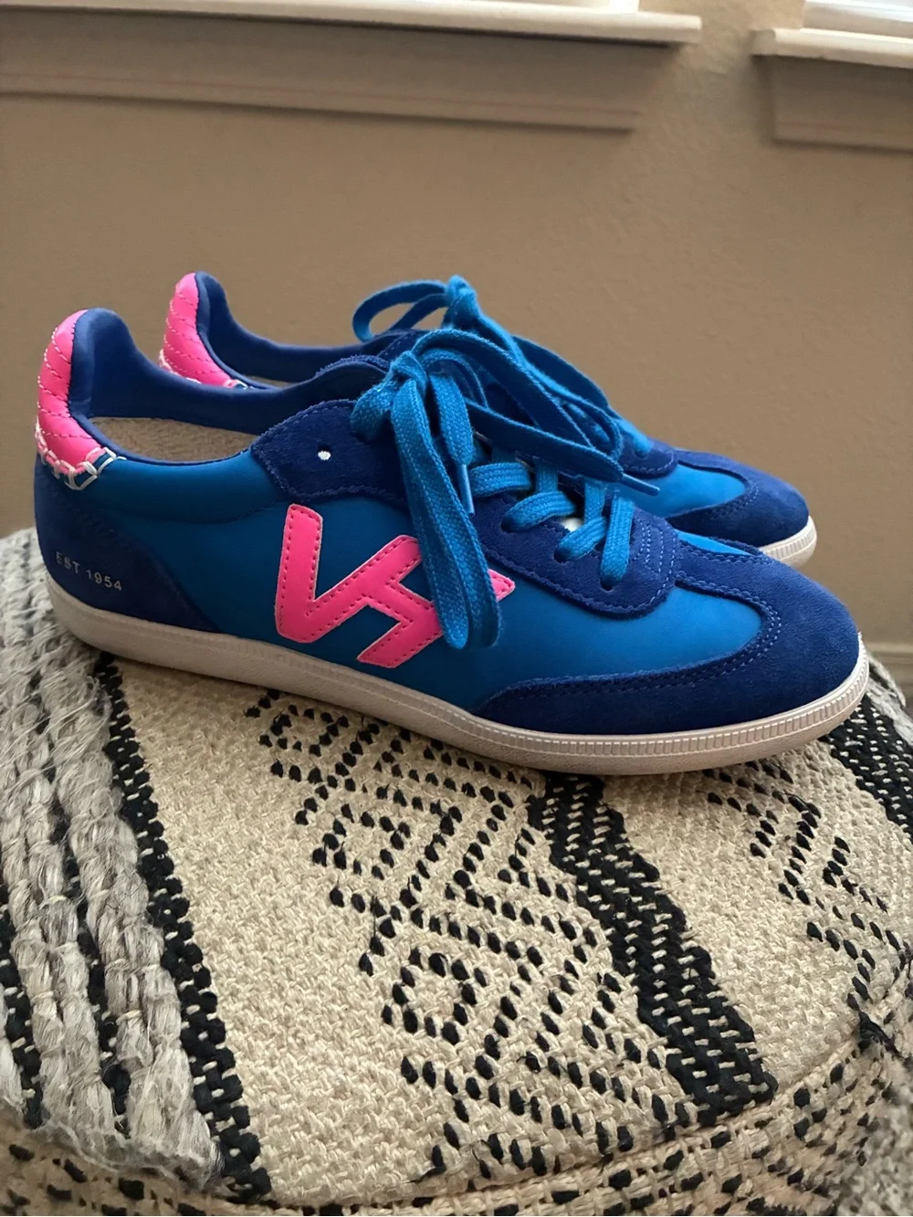 Vintage Havana Blue and Pink Lace-Up Sneakers